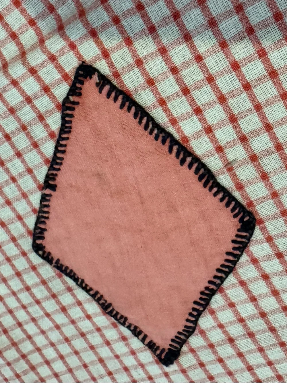Vintage Pink & White Card Tablecloth with Appliqué Heart, Spade, Diamond & Clubs